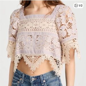 Sea NY New York Joah crop top blouse lilac lavender embroidered xs/s
